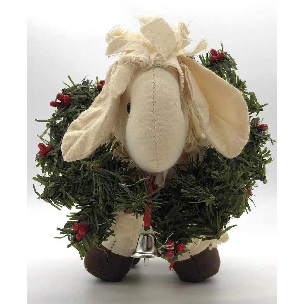 Stuffed Rag Cotton Sheep Lamb Figure Plus Christmas Decor New! + 3 Sheep Friends